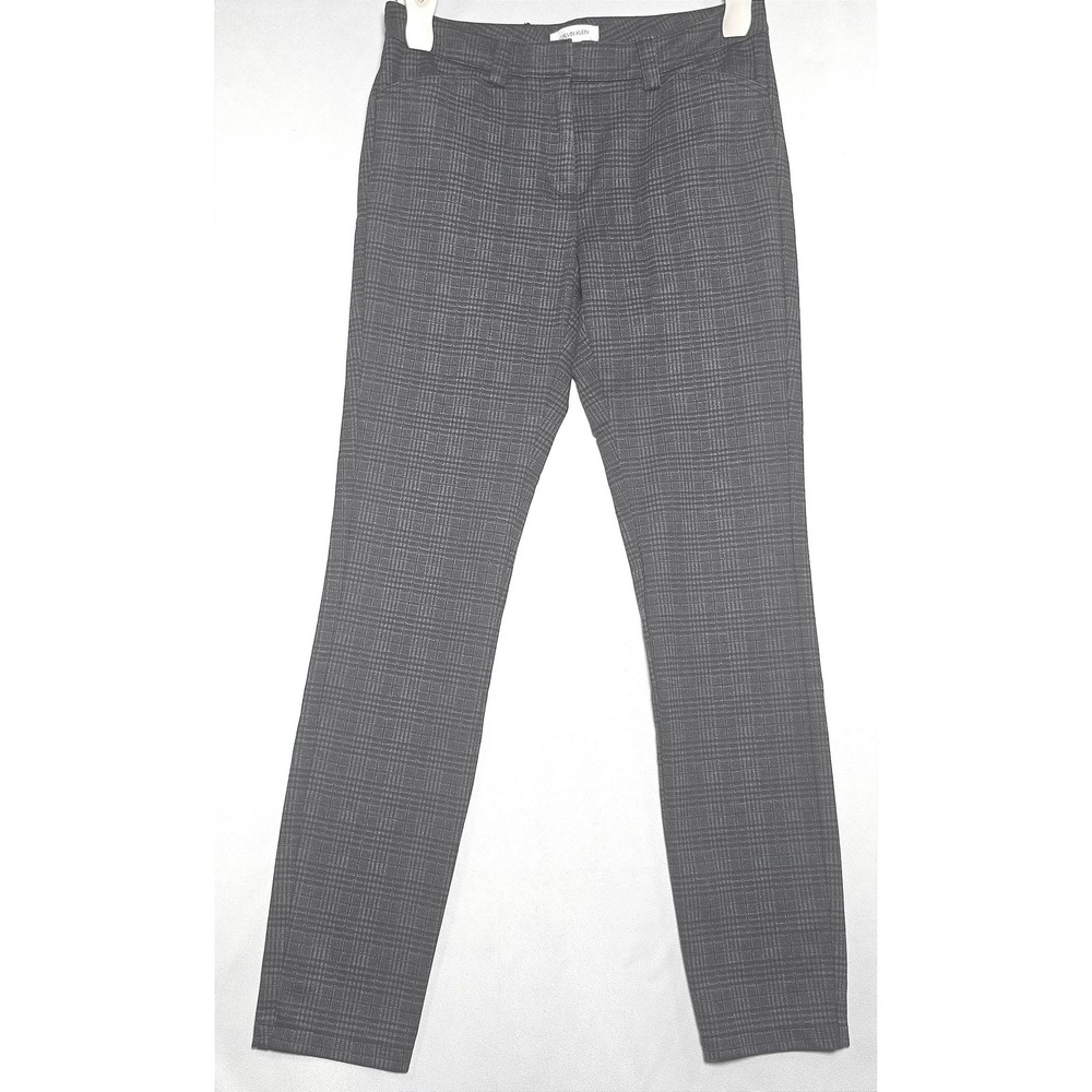 Calvin Klein Womens Grey Plaid Slim Fit Dress Pants Trousers Size 4 Career Work